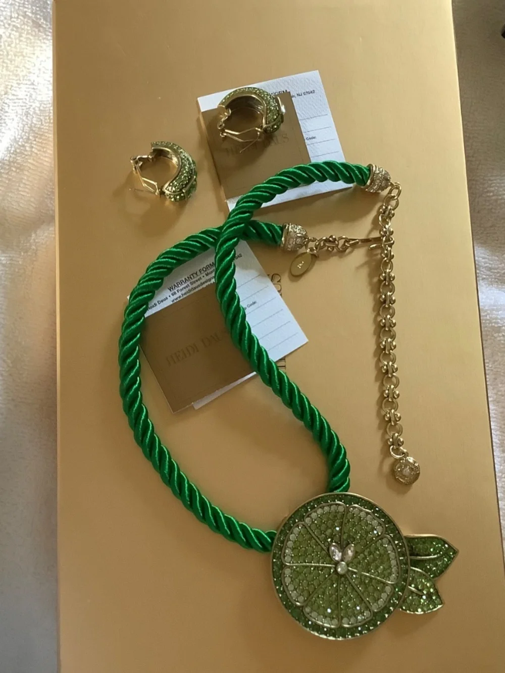 Heidi Daus Summer Time Crystal Pin Earrings And Necklace Cord Green Multi OS